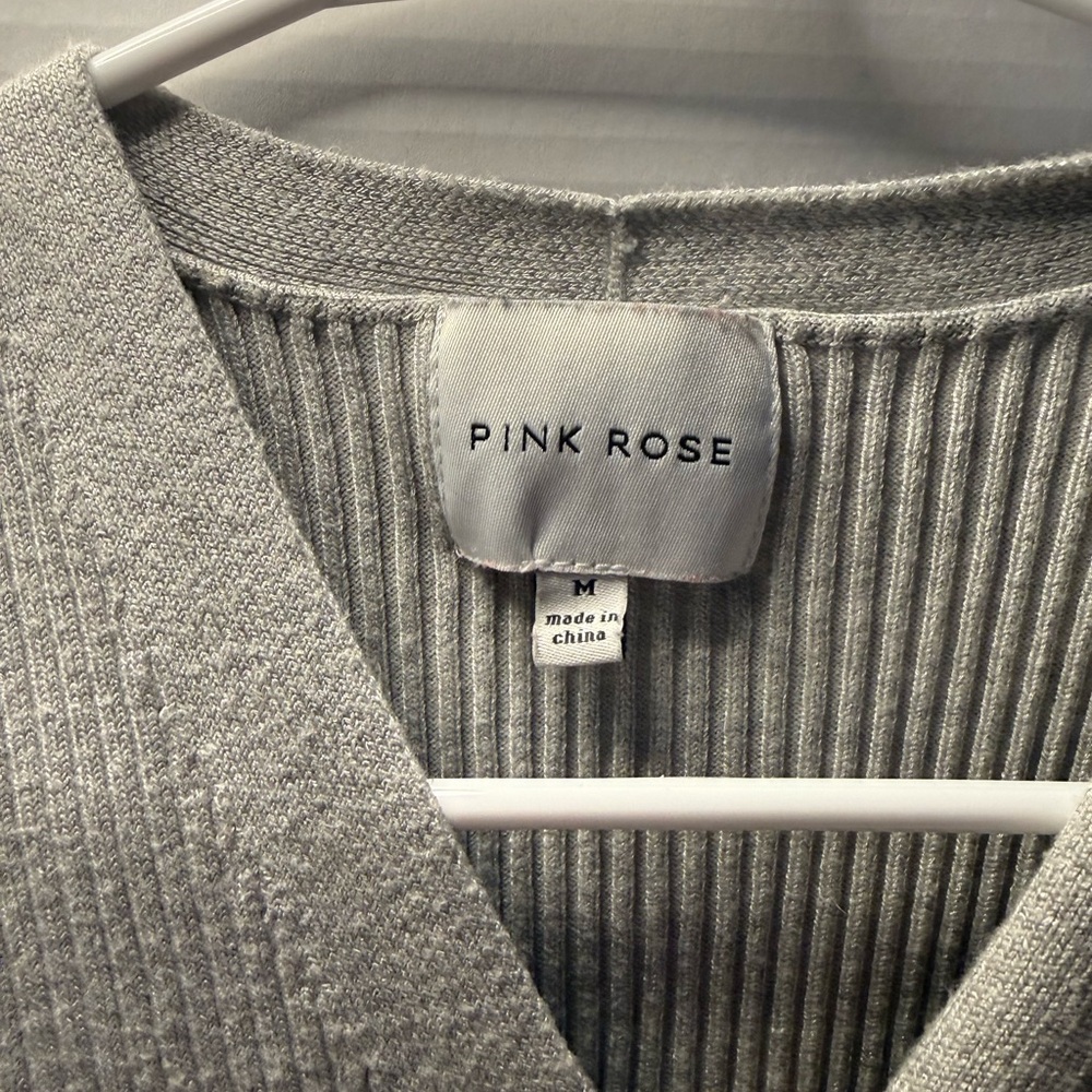 Pink Rose Light Gray V-Neck button up dress
